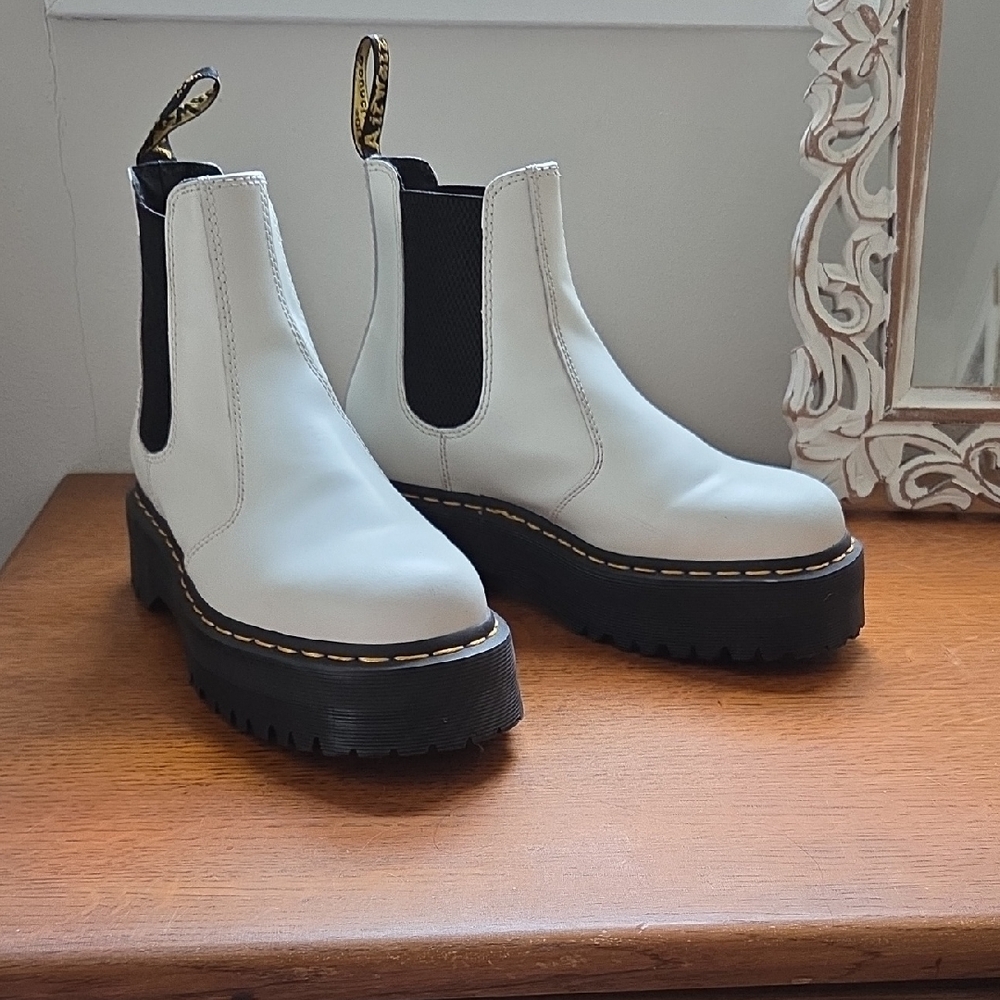 Dr. Martens White Platform Slipons